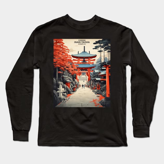 Fushimi Inari Shrine Japan Vintage Poster Tourism Long Sleeve T-Shirt by TravelersGems